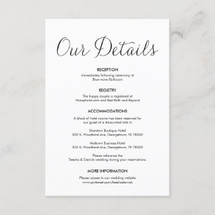 Tarjeta De Recepción Hermosos detalles de nuestro Boda, tinta negra clá
