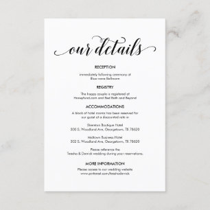 Tarjeta De Recepción Hermosos detalles de nuestro Boda, tinta negra mod