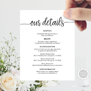 Tarjeta De Recepción Hermosos detalles de nuestro Boda, tinta negra rús
