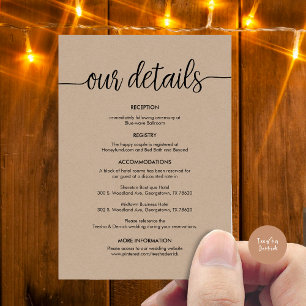 Tarjeta De Recepción Hermosos detalles de nuestro Boda, tinta negra rús