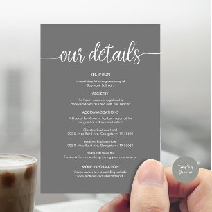 Tarjeta De Recepción Hermosos detalles de nuestro Boda, tinta negra rús