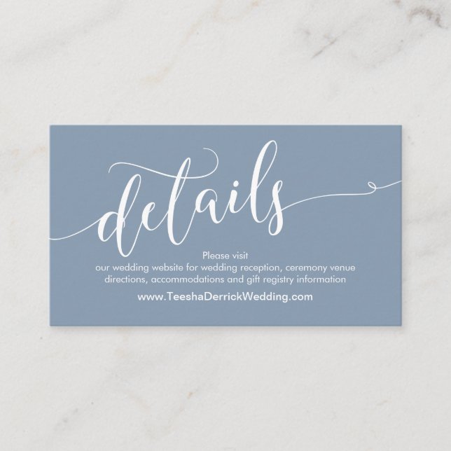 Tarjeta De Recepción Hermosos detalles de sitios web Bodas, azul turbio (Anverso)