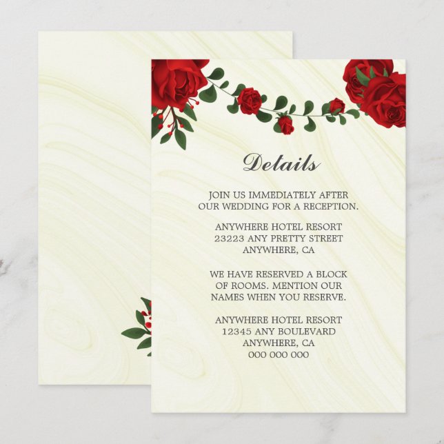 Tarjeta De Recepción hermosos detalles de vegetación de flores rojas (Anverso / Reverso)