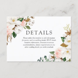 Tarjeta De Recepción Hermosos detalles del Boda de Flores Blancas y Rub