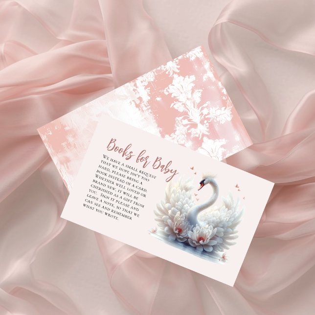 Tarjeta De Recepción Hermosos libros de Baby Shower con flores de cisne (Beautiful Swan Floral Girl Baby Shower "Books for Baby" Enclosure Insert Card)