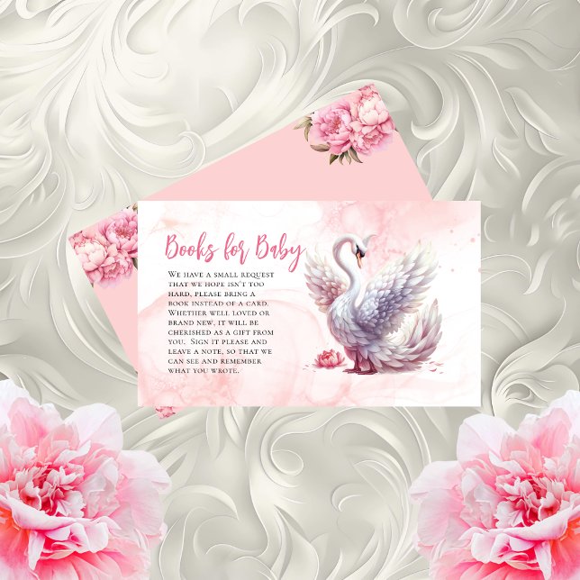 Tarjeta De Recepción Hermosos libros de Baby Shower con flores de cisne (Beautiful Swan Floral Baby Shower "Books for Baby" Enclosure Card Insert)