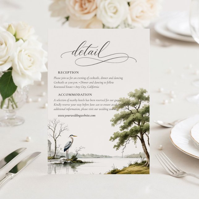 Tarjeta De Recepción Heron Toile Country Calligraphy Wedding Details  (Subido por el creador)