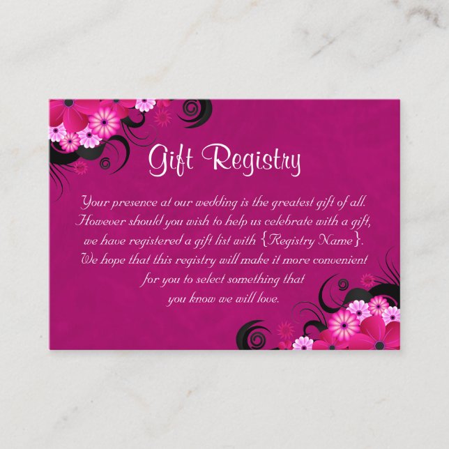 Tarjeta De Recepción Hibiscus Fuchsia Mini Registro de Regalos Bodas (Anverso)
