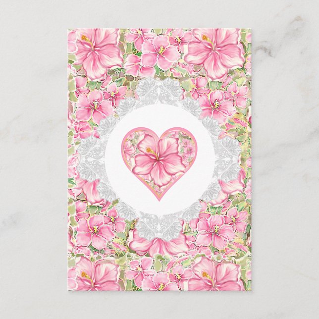 Tarjeta De Recepción Hibiscus & lace PINK (Anverso)