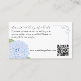 Tarjeta De Recepción Hidrangea Azul Boda de acuarela QR y Msg