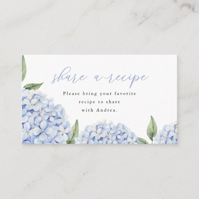 Tarjeta De Recepción Hidrangea azul Compartir una receta Insertar tarje (Anverso)