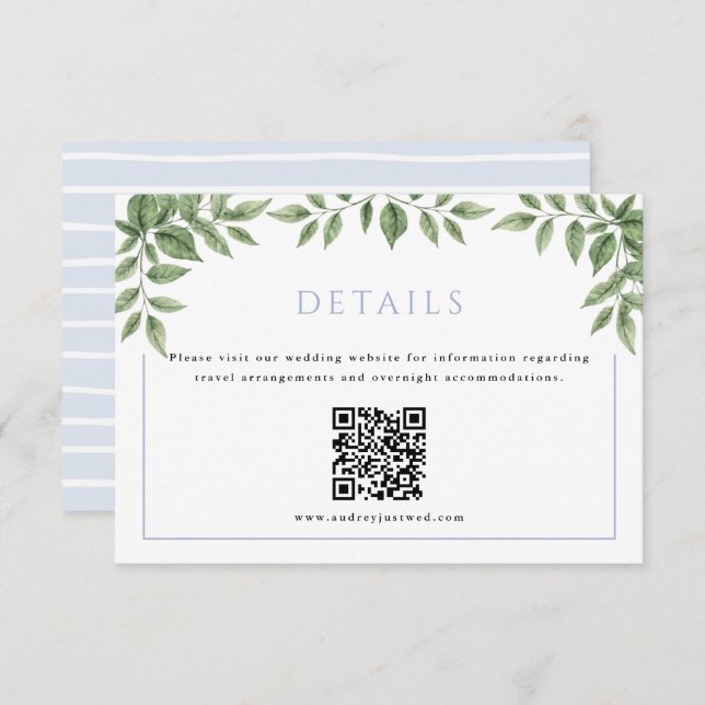 Tarjeta De Recepción Hidrangea azul Detalle horizontal con código QR (Anverso / Reverso)