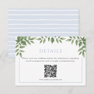 Tarjeta De Recepción Hidrangea azul Detalle horizontal con código QR