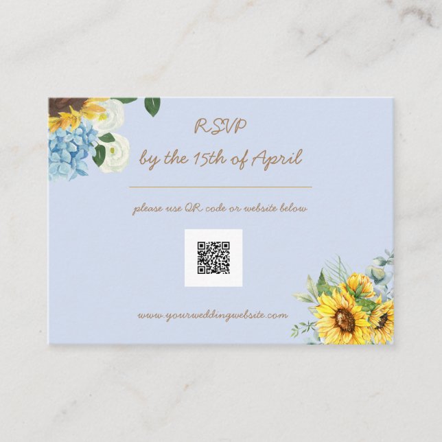 Tarjeta De Recepción Hidrangea azul y girasoles RSVP (Anverso)