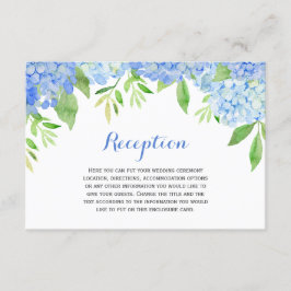 Tarjeta De Recepción Hidrangea Hidracusia Boda floral azul