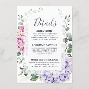 Tarjeta De Recepción Hidrangeas rosa azul claro y boda de eucalipto