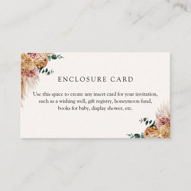 Tarjeta De Recepción Hierba de Pampas Boho Personalizada  (Anverso)