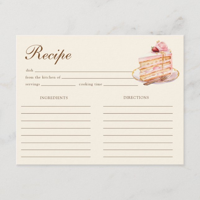 Tarjeta De Recepción High Tea Pastel Yellow Bridal Shower Recipe (Anverso)