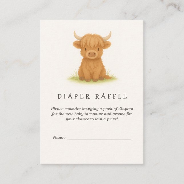 Tarjeta De Recepción Highland Cow Baby Shower Diaper Raffle (Anverso)