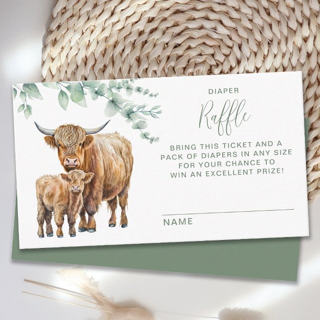 Tarjeta De Recepción Highland Cow Eucalyptus Baby Shower Diaper Raffle (Subido por el creador)