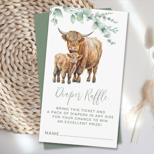 Tarjeta De Recepción Highland Cow Eucalyptus Baby Shower Diaper Raffle (Subido por el creador)