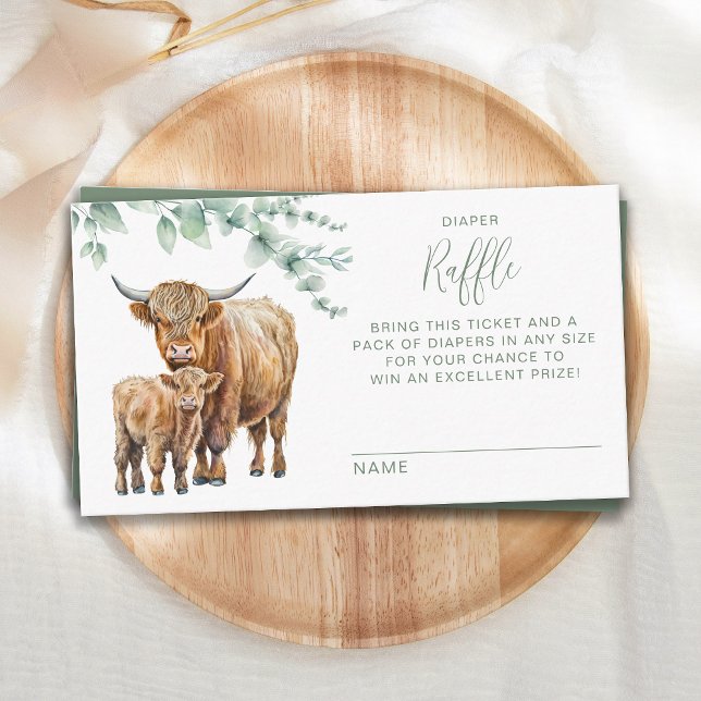 Tarjeta De Recepción Highland Cow Greenery Baby Shower Diaper Raffle (Subido por el creador)
