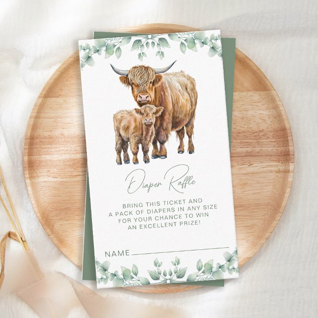 Tarjeta De Recepción Highland Cow Greenery Baby Shower Diaper Raffle (Subido por el creador)