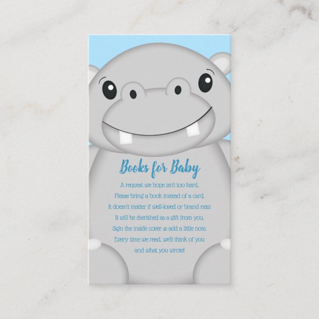 Tarjeta De Recepción Hippo Baby Shower Blue (Anverso)