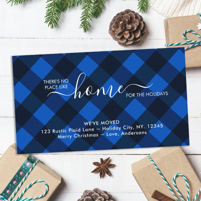 Tarjeta De Recepción Hogar Para Las Vacaciones Blue Buffalo Plaid Movin (Subido por el creador)