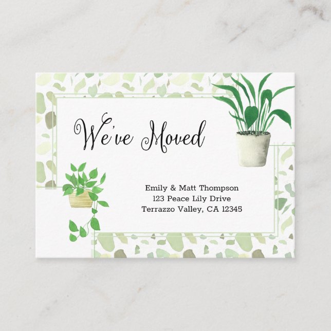 Tarjeta De Recepción Hogares y Terrazo Verde que hemos mudado (Anverso)