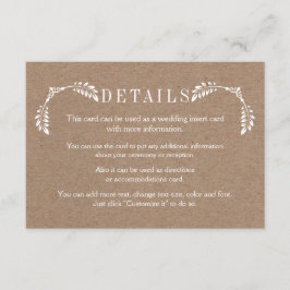 Tarjeta De Recepción Hoja blanca detalles del boda de cartón insertar t