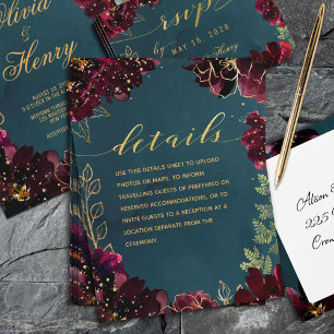 Tarjeta De Recepción Hoja de detalles del Boda del tono de joyas de bur