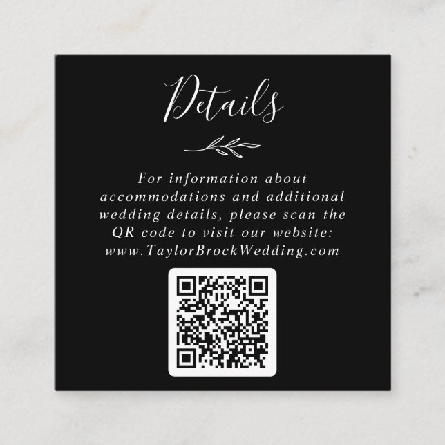 Tarjeta De Recepción Hoja mínima | Detalles del Boda de código QR negro (Anverso)