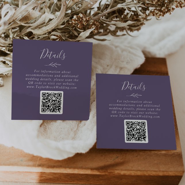Tarjeta De Recepción Hoja mínima | Detalles del Boda de código QR púrpu (Subido por el creador)