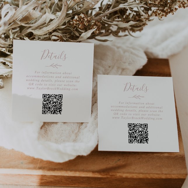 Tarjeta De Recepción Hoja mínima | Detalles del Boda de código QR rosa  (Subido por el creador)