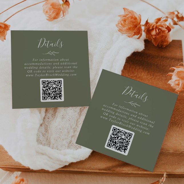 Tarjeta De Recepción Hoja mínima | Detalles del Boda de código QR verde (Subido por el creador)