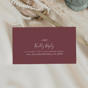 Tarjeta De Recepción Hoja mínima   Sitio web de Bodas de Borgoña RSVP