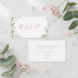 Tarjeta De Recepción Hojas acuarelas con flores rosas boda "RSVP"