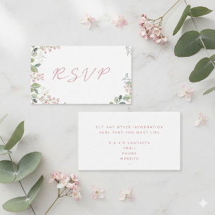 Tarjeta De Recepción Hojas acuarelas con flores rosas boda "RSVP"