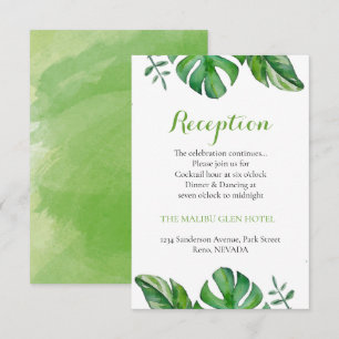 Tarjeta De Recepción Hojas de Monstera verdes acuarela tropical