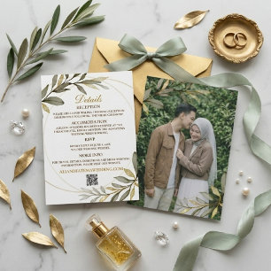 Tarjeta De Recepción Hojas de Oro Elegancia Boda Musulmana