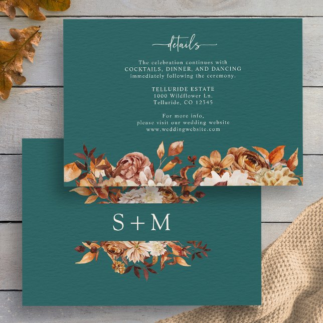 Tarjeta De Recepción Hojas de otoño (Simple Fall Leaves Enclosure Card Monogrammed by Painted Paperie
)
