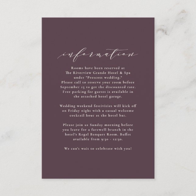 Tarjeta De Recepción Hojas de otoño información de ciruela boda (Anverso)