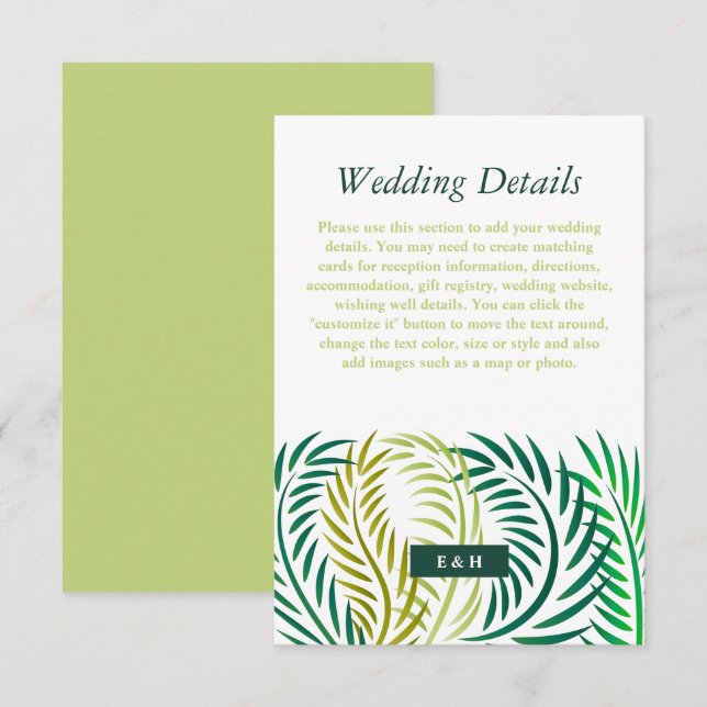 Tarjeta De Recepción Hojas de palmeras tropicales, detalle de bodas en  (Anverso / Reverso)