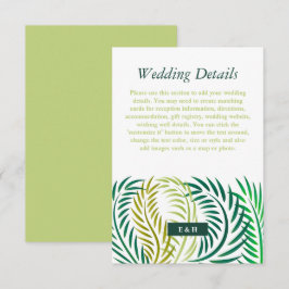 Tarjeta De Recepción Hojas de palmeras tropicales, detalle de bodas en