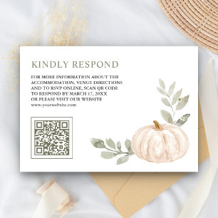 Tarjeta De Recepción Hojas de Salvia Calabaza Blanca Código QR RSVP Bod