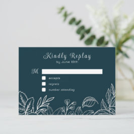 Tarjeta De Recepción Hojas dibujadas de mano blanca