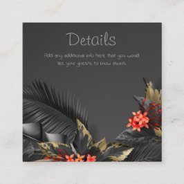Tarjeta De Recepción Hojas tropicales de negro y oro Detalles