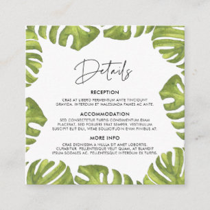 Tarjeta De Recepción Hojas tropicales de palma información de los bodas