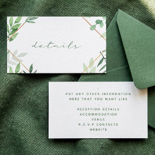 Tarjeta De Recepción Hojas verdes, borde dorado, detalles de boda